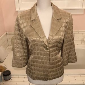 Louben champagne cropped sateen animal print evening jacket, size 10